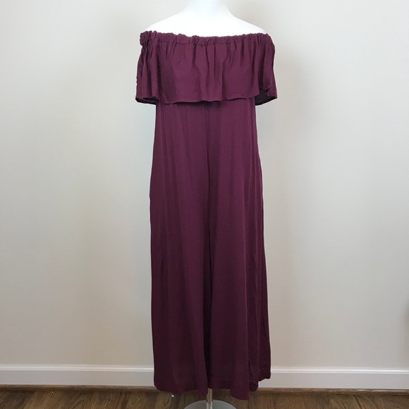 Umgee Pants - Umgee Maroon Off The Shoulder Jumpsuit